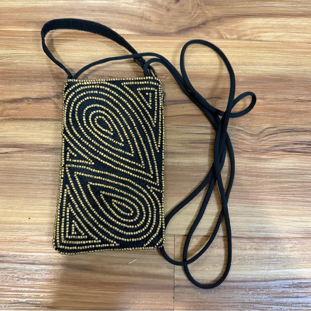 Chic Black and Gold Beaded Crossbody Bag